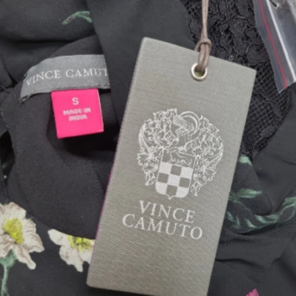 VINCE CAMUTO SHIRT WOMENS SIZE SMALL RICH BLACK FLORAL BLOUSE RAGLAN SLEEVE TOP - Picture 10 of 10